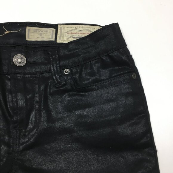 ALL SAINTS Spitalfields Ankle Zip Petrel Brodie Shimmer Coated Skinny Jeans - Picture 7 of 12